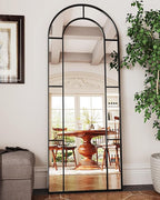 Antok 71" x 28" Full Length Mirror, Floor Mirror Arched Window Decorative Mirror, Metal Framed Decor Farmhouse Floor Mirrors Art Pane Mirrors Wall Decor for Bedroom, Living Room, Entryway Bronwn