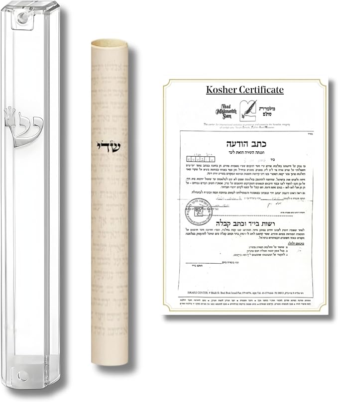 SURI Mezuzah with Kosher Scroll for Door | Certified 4-Inch Hand-Written Kosher Scroll by a Certified Jewish Rabbi (Sofer Stam) and Elegant Transparent 5-Inch Mezuzah Case | Made in Israel