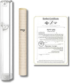 SURI Mezuzah with Kosher Scroll for Door | Certified 4-Inch Hand-Written Kosher Scroll by a Certified Jewish Rabbi (Sofer Stam) and Elegant Transparent 5-Inch Mezuzah Case | Made in Israel