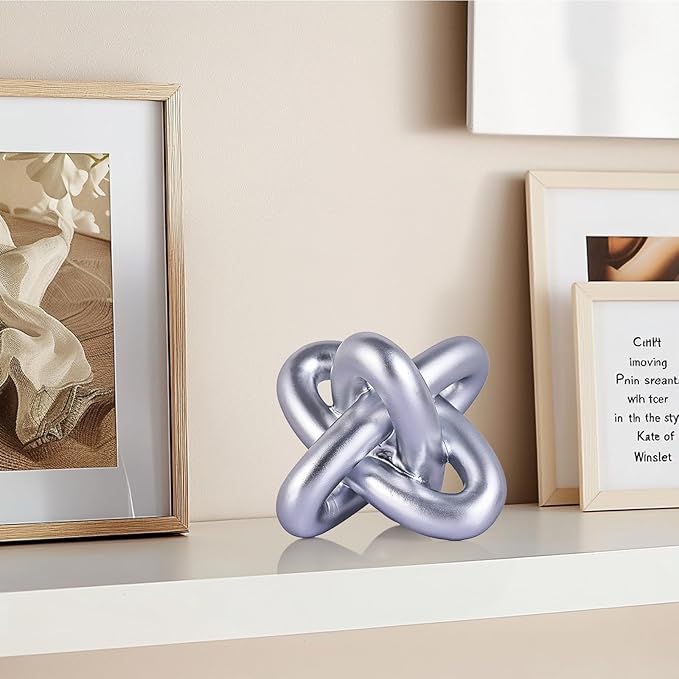 DOVDOV Silver Knot Sculpture, Three Knot Sculpture Silver Home Decor Accent, Suitable for Rustic Style Coffee Tables, Living Room Dining Tables, entryway Shelves, and Small Decorations.