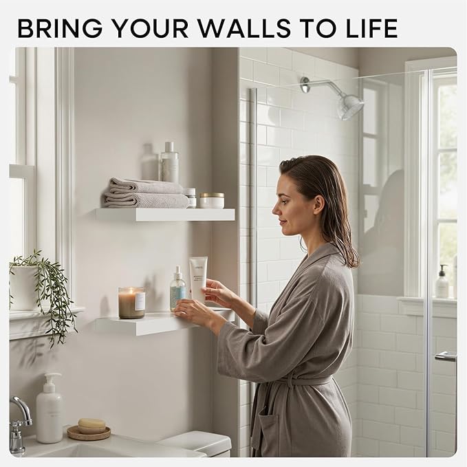 Homeforia White Floating Shelf 12 inch, High End Solid Real Wood Small 12inch Floating Shelves for Wall Mounted, White Wooden 12 in Floating Shelves, Heavy Duty Bracket, 12 X 6.5 X 1.75 inch, Set of 4