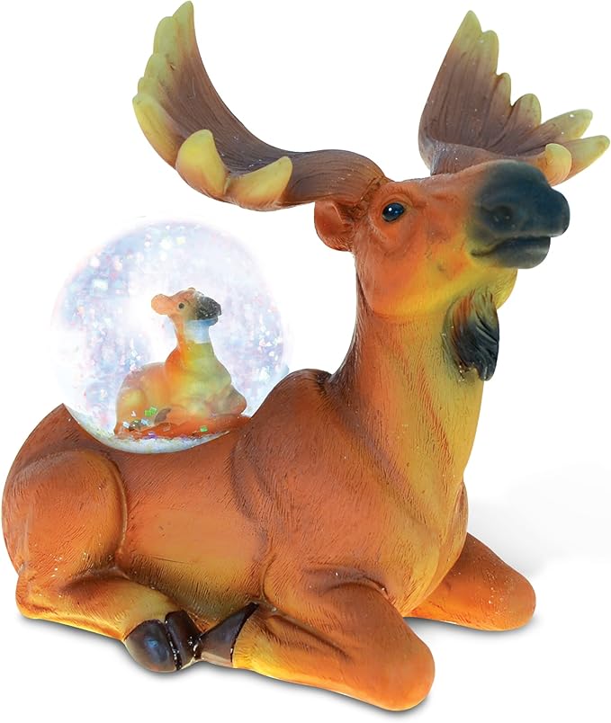 COTA Global Moose Snow Globe - Wildlife Animal Water Globe Figurine with Sparkling Glitter, Zoo Collectible Novelty Ornament for Home Decor, for Birthdays, Christmas, Valentine – 45mm