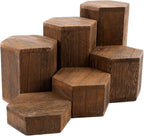 MOOCA Wooden 6 Pcs Hexagon Risers for Display Jewelry and Accessories Display Stand, Brown