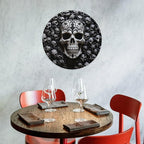 Wall Picture, with Black and White Skulls Printed Circular Iron Hanging Picture,Wall Art Decor,Home for Bedroom Living Room Bathroom Decor,Iron Painting 11.8X11.8 in