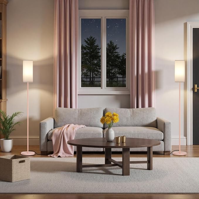 Floor Lamp, Pole Lamp with Foot Switch, Modern Standing Lamp Shade, Minimalist Freestanding Lamp (Bulb Not Included), for Living Room, Bedroom Office ETL Listed, Pink and White PCW07LD05