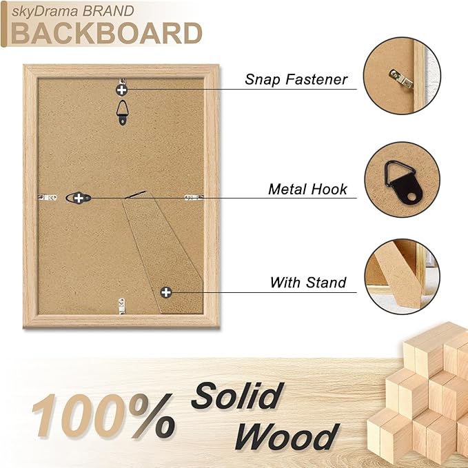 Natural Solid Wood 7x9 Picture Frame, Display 7 x 9 Inch Picture Poster Photo, Vertical & Horizontal Wall Hanging - 2 Pack/Natural/7"x9"