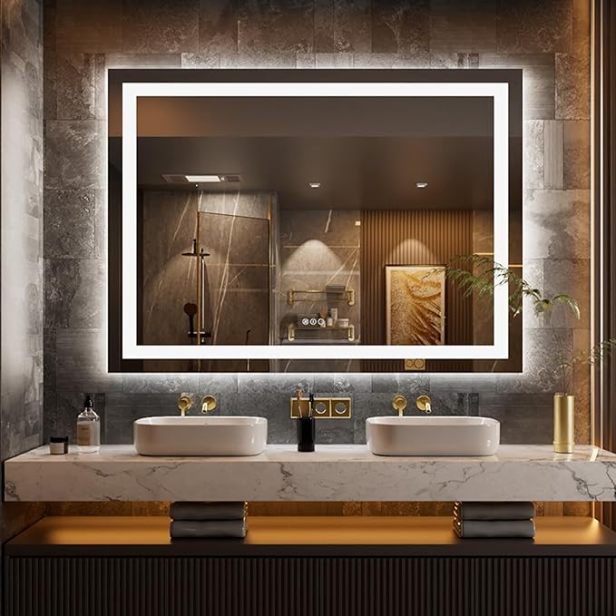 LOAAO 52"x36" LED Bathroom Mirror with Lights, Anti-Fog, Dimmable, Backlit + Front Lit, Lighted Bathroom Vanity Mirror for Wall, Memory Function