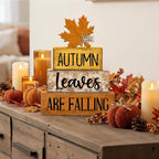 Lineshading 4 Pcs Fall Decoration for Home Wooden Maple Leaf Thanksgiving Table Centerpiece Rustic Thanksgiving Tiered Tray Decor Decorative Autumn Leaves Block Sign Farmhouse Autumn Decor for Kitchen