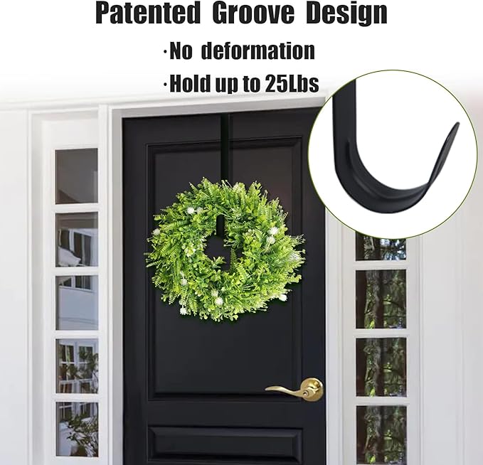 GameXcel 15" Wreath Hanger for Front Door - Large Wreath Metal Hook for Christmas Wreath Over The Door Single Hook, Black