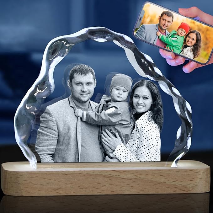 3D Crystal Photo,Anniversary Personalized Gift for Women, Wife, Mom,Husband,Grandma.Customized Birthday,Memorial Gifts,Custom Photo in Crystal