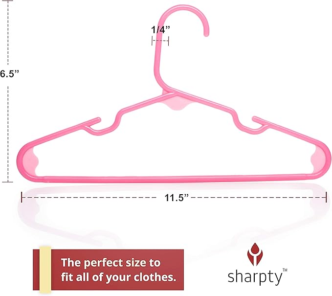 Sharpty Kids Plastic Hangers, Children's Hangers for Baby, Toddler, and Child Clothes - Everyday Standard Use - Ideal for Boys and Girls Closet, Clothing, Pants, Coats, and More - Pink, 20 Pack