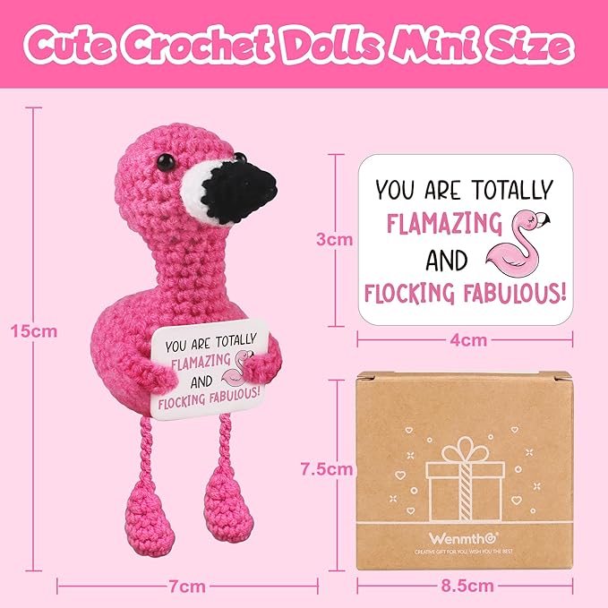 WenmthG Positive Flamingo Crochet Doll - Mini Funny Gifts for Women Girlfriend Wife Couple Positive Crochet Animals Emotional Cheer Up Support Handmade Flamingo Birthday Graduation Decoration Gift