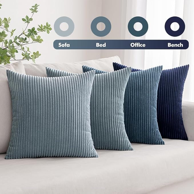 MIULEE Boho Farmhouse Throw Pillow Covers 20x20 Inch Set of 4 Western Neutral Decorative Cushion Covers Soft Modern Coastal Corduroy Spring Decor for Couch Bed Sofa Living Room Dark Blue Navy Series
