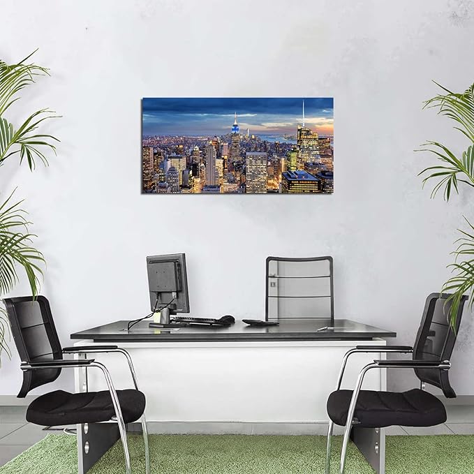 New York City Wall Art NYC Skyline Pictures Wall Decor for Office Living Room Manhattan Skyline Poster Modern Skyscraper Canvas Prints New York City Building Scenic Cityscape Artwork Decoration 20x40"