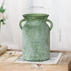 Glass Flower Vase with Handle – 8 Inches Rustic Imitation Ceramic Vase for Flowers, Vintage White Green Centerpiece Decor for Farmhouse, Modern Home, Table & Holiday Decorations