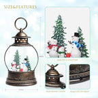 Snow Globes, Snowman Family,Glitter Water Christmas Lantern with 8 Songs, 6H Timer Battery & USB Powered Music Box,Gifts for Men and Kids, Indoor Christmas Decorations