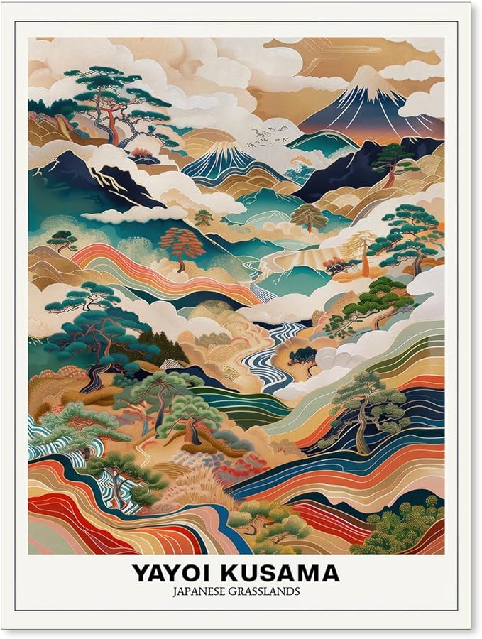 Vintage Yayoi Kusama Grasslands Posters Japanese Wall Art Yayoi Kusama Abstract Landscape Canvas Print for Stylish Room Bedroom Living Room Gallery Decor 11x14in Unframed