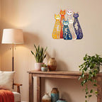 Wesiti Cat Wall Art Decor Iron Wall Sculptures Decor for Cats Lover 11.42 x 11.22 Inches Colorful Mid Century Cat Retro Signs for Home Living Room Bedroom Kitchen Office