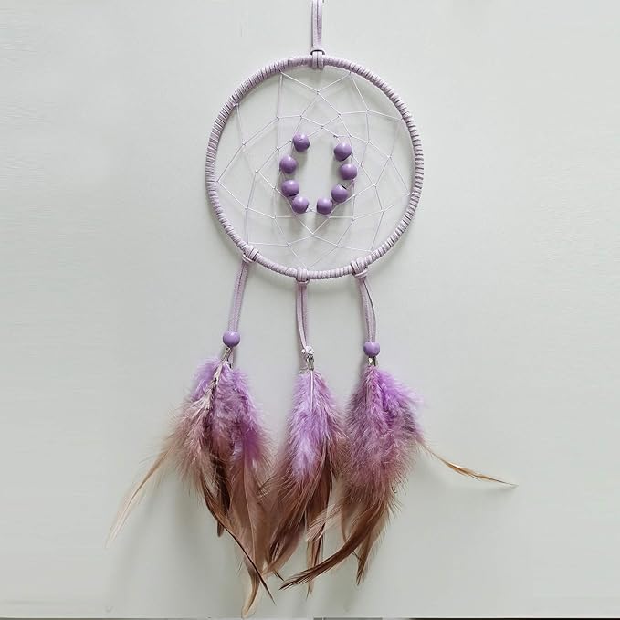 DIY Dream Catcher Beginner Kit, Making Dream Catcher Supplies Include Metal Hoop, Feathers, Faux Suede Cord, Thread, Wood Beads (Lilac)