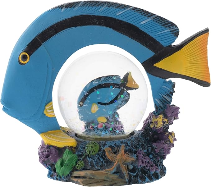 Elanze Designs Royal Blue Tang Fish Ocean Magical Whimsical Tabletop Dresser Nightstand Figurine Miniature 45MM Sturdy Polyresin Glitter Water Snow Globe Decoration