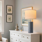 Reaketon 20.5" Modern Ceramic Table Lamps for Bedroom Set of 2, Bedside Lamps for Night Stands with Beige Lampshade, Farmhouse Table Lamp for Living Room Office Dorm, Grey