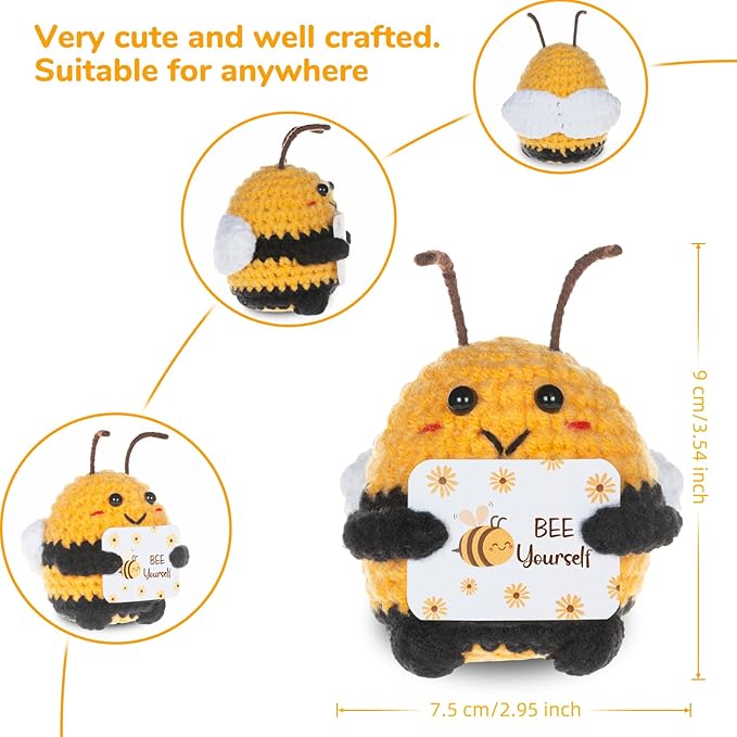 WenmthG „Be Yourself“ Emotional Gifts - Funny Positive Crochet Honeybee, Handmade Doll Support Animals Gifts for Women Men Friends Coworkers