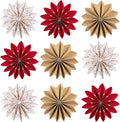 EASY JOY Christmas Hanging Decorations-9Pcs Small Christmas Paper Ornaments 3D White Red Brown Snowflake Ornaments Xmas Tree Decorations Outdoor Indoor for Xmas Boho New Year Home Decor