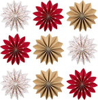 EASY JOY Christmas Hanging Decorations-9Pcs Small Christmas Paper Ornaments 3D White Red Brown Snowflake Ornaments Xmas Tree Decorations Outdoor Indoor for Xmas Boho New Year Home Decor