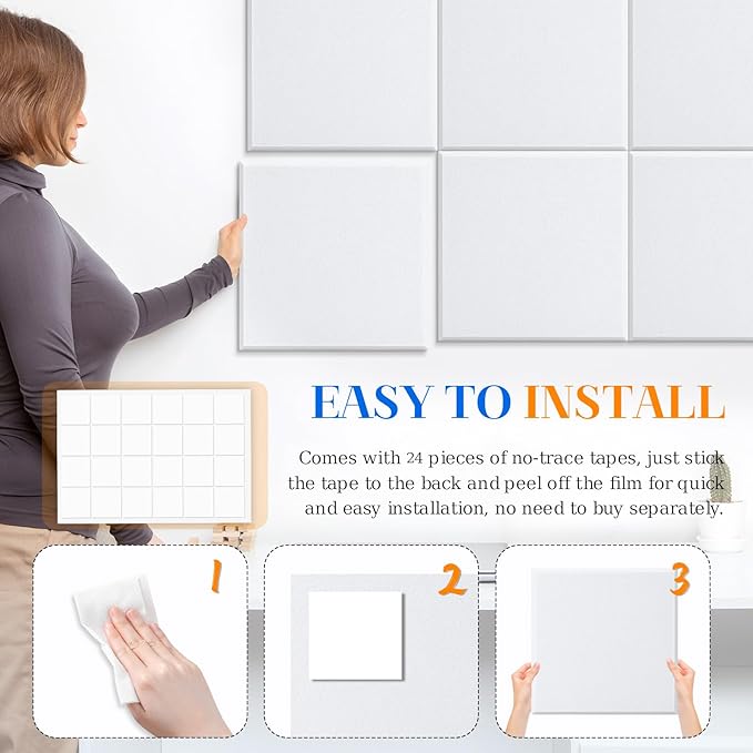 DOLLAR BOSS Large Cork Board for Wall 48" x 36" x 0.5" Bulletin Board 12 Packs Corkboard Tiles Self Adhesive Felt Wall Tiles for Office Home School, White