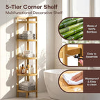 2026 New Bamboo Standing Shelf, 5 Tier Corner Shelf Stand, Free-Standing Shelf Units, Triangular Curved Corner Shelf Stand for Space-Saaving Display Ideal for Bathroom/Kitchen/Living Room Storage