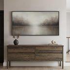 Framed Abstract Landscape Wall Art for Living Room, Extra Large Brown Misty Lake Trees Canvas Artwork for Walls, Horizontal Minimalist Wabi Sabi Painting Print for Bedroom Office Wall Decor, 30x60 In