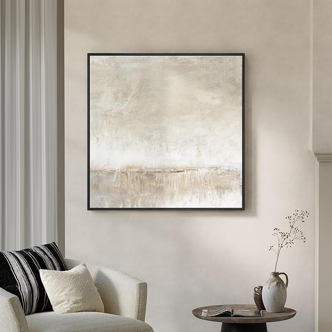 Framed Neutral Abstract Wall Art, Modern Beige and Cream Canvas Prints Artwork for Walls, Contemporary Minimalist Square Pictures for Living Room Bedroom Dining Room Hallway Office Wall Decor 30x30 In