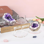 Hipiwe Acrylic Display Easel Rock Display Stand Three-Peg Display Easel Stands for Mineral Crystal Geodes Coral Fossil Small Collectibles Display Stands with Round Base,4 Pack