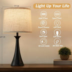 Touch Lamp for Living Room Bedroom, 21" Table Lamps Set of 2 with USB C+A Ports, Touch Bedside Lamps for Nightstand with 3 Way Dimmable, 2 LED Bulbs Included, Black