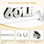 1.3 Inch Diameter Closet Rods for Hanging Clothes, Metal Heavy Duty Closet Rod 17-64 Inch Adjustable, White Closet Bar for Hanging Clothes, Suitable for Closet, Wardrobes, Bathroom, Windows