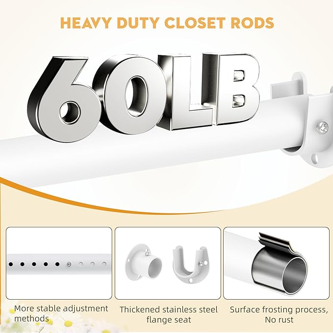 1.3 Inch Diameter Closet Rods for Hanging Clothes, Metal Heavy Duty Closet Rod 17-28 Inch Adjustable, White Closet Bar for Hanging Clothes, Suitable for Closet, Wardrobes, Bathroom, Windows