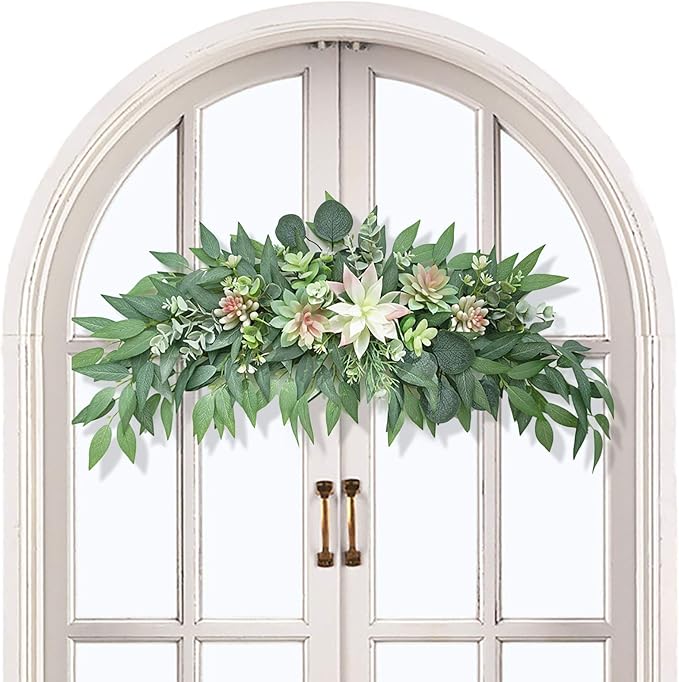 28inch Artificial Succulents Swag Decorative Swag with Eucalyptus Leaves and Succulents Greenery Swag Farmhouse Floral Garland for Table Centerpieces Wall Decor(#1)