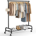 MISSLO Heavy Duty Clothes Rack for Hanging Clothes Rolling Clothing Rack Heavy Duty on Wheels for Coat, Garment, Matte Black (Single Rod)