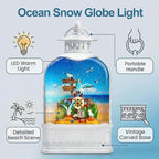 Nautical Theme Snow Globe Lantern with Music - USB or Battery Powered Light Up Water Lantern with Seagull - Swirling Glitter Water Globe for Summer Costal Ocean Decor - Gift for Ocean Lover (Seagull)
