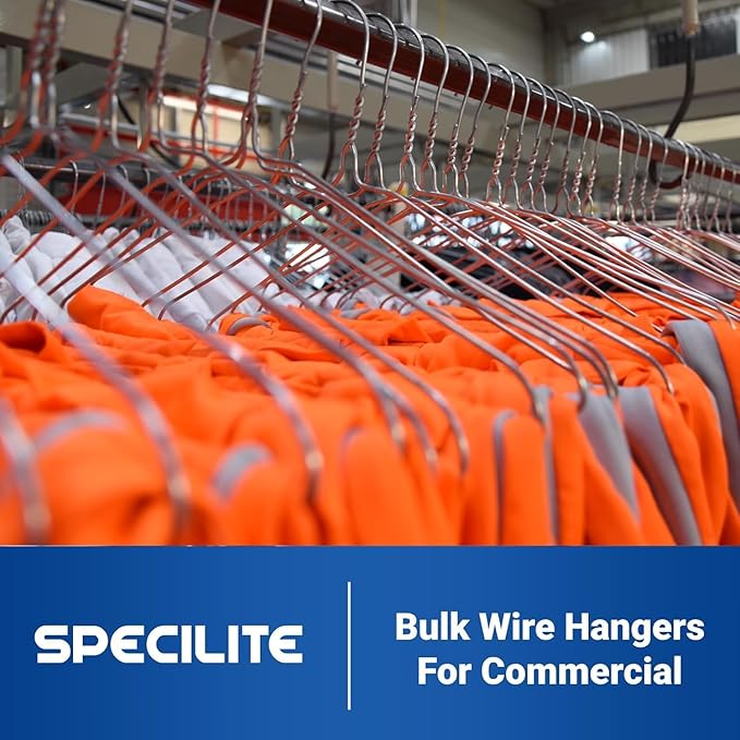 SPECILITE Wire Metal Clothes Hangers Bulk 50 Pack for Standard Size Suits, Coats, Shirts, Pants, Skirts, Space Saving, Non Slip,16 Inch 12 Gauge Ultra Thin, Silver