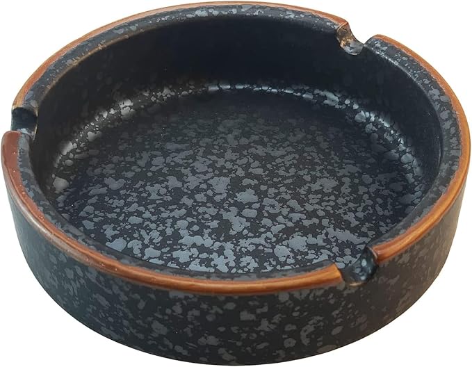 Ceramic Ashtray Stylish Indoor & Outdoor Cigarette Ashtray for Home, Coffee Bars, and Patios，Lava Dazzling Black