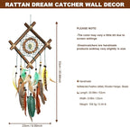 Dream Catcher Native American Boho Dreamcatcher Rattan Wood Wall Decor, Handmade Natural Dream Catchers with Healing Crystal Stone Feathers Ornament Indian Decor for Bedroom Living Room