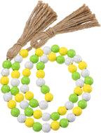 Equsion Seasonal Wooden Bead Garland with Tassels, 3.3 ft Holiday Vintage Boho Bead Garland Easter Tray Decoration, Vase Wall Room Art Birthday Party Decoration(Lemon Color)