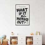 Retro Black And White Newspaper Poster What If It All Works Out Canvas Wall Art Positive Affirming Quote Minimalist Prints Painting For Home Bedroom Dorm Wall Decor 12x16in Framed