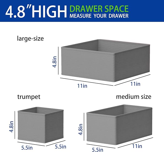 8-Pack Drawer Organizer Clothes | Dresser Organizer Bins for Nursery & Closet Storage | Ideal for Clothing, Baby Clothes, Underwear & Socks