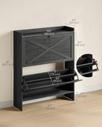 VASAGLE Shoe Storage Cabinet Organizer with 2 Flip Drawers, Freestanding Narrow Shoe Rack Cabinet for Entryway, Farmhouse Style, Fits 14 to 16 Pairs, Smoky Black UHSC203BJ01S