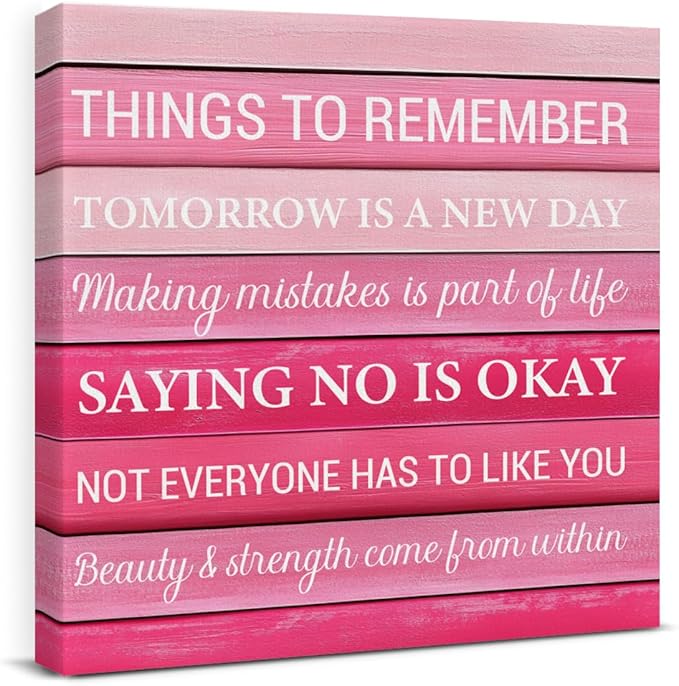 Inspirational Pink Wall Art Decor, Preppy Motivational Room Sign, Pink Positive Canvas Posters Art Work for Home Office Bedroom Living Room Kitchen Bathroom (8 X 8 Inches, Framed)