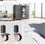 Heavy Duty Portable Closet with Cover Magnetic Doors, Metal Rolling Clothes Rack Heavy Duty 1500LBS, Foldable Clothing Rack, Garment Racks for Bedroom/LivingRoom/Rental (KT Grey, 59.05in)
