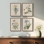 Framed Botanical Wall Art for Bathroom, 4 Piece Vintage Floral Canvas Painting Prints Artwork Farmhouse Wall Decor, Rustic Flower Butterfly Pictures for Bedroom Kitchen Hallway Home Decor, 8x10 Inch