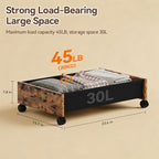 Under Bed Storage with Wheels, Wooden Under Bed Drawers On Wheels, Rolling Under Bed Shoe Storage, Space Saving, Rustic Brown,30L
